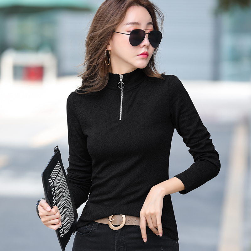 

2021 New Winter T-shirts Women Long Sleeve Tees Tops Keep Warm Half Turlneck Lady Tshirt Slim Female Clothes Office Wear P23g, Purple