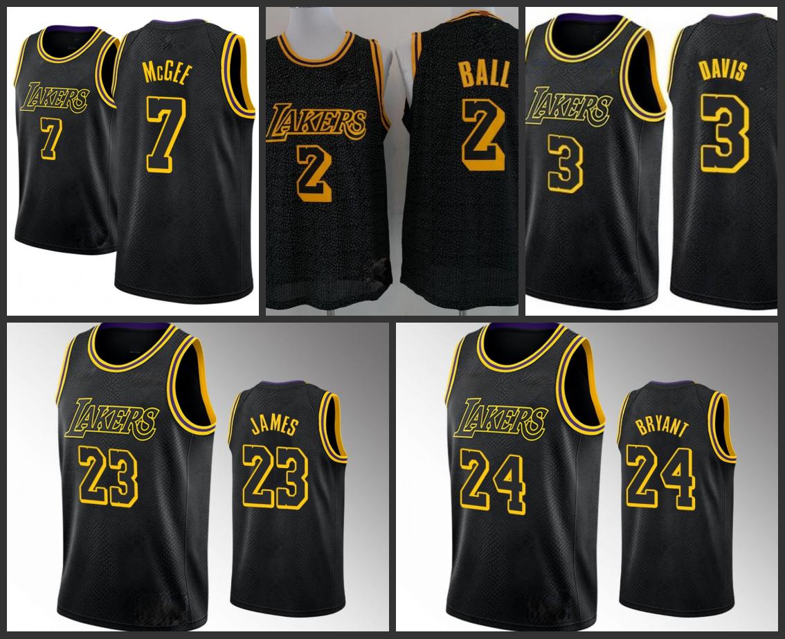 

Men Los Angeles Lakers Kobe Bryant LeBron James Anthony Davis NBA Lonzo Ball Basketball Jersey, Black;red