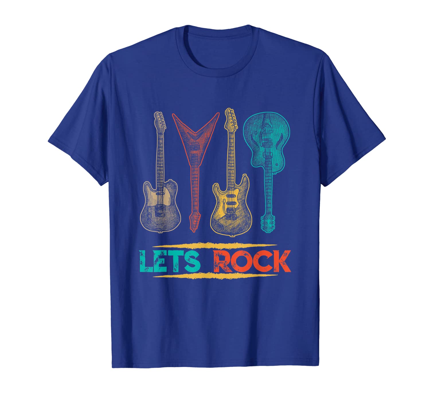 

Lets Rock Music Rock n Roll Guitar Retro Gift Funny Vintage T-Shirt, White;black