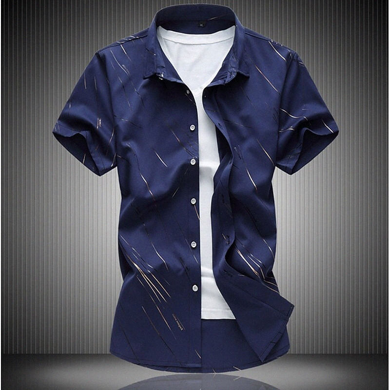 Men's Shirt Striped Classic Collar Daily Weekend Print Short Sleeve Slim Tops Casual White Navy Blue Light Blue / Summer X2Yh#