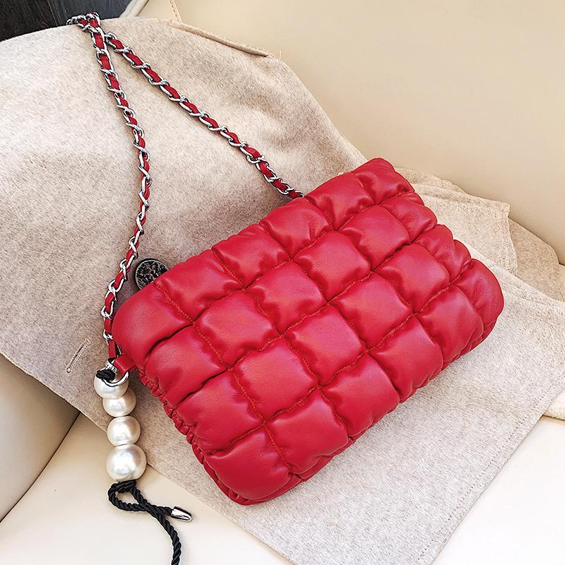 

YANIGELAN NEW Fashion Space Pad Cotton Handbag Ladies Elegant Pearl Pendant Purse Chain Shoulder Crossbody Small Square Bags Sac, Black