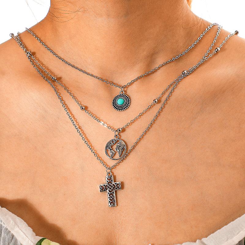

Pendant Necklaces 2021 Vintage Women Necklace Fashion Long Cross Layered Jewelry Beach Wear Bohemia