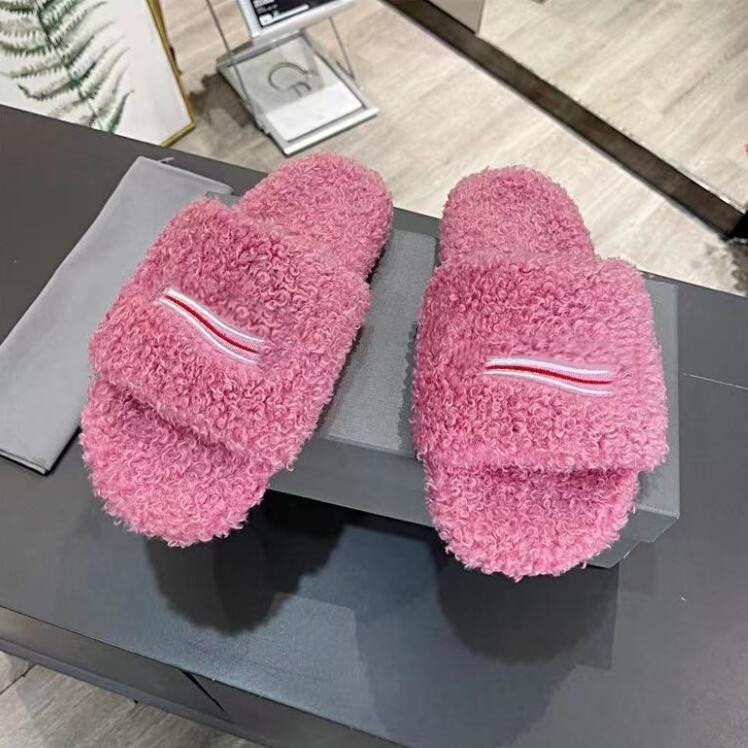 

Paris Fur Slippers Autumn Winter Women Sandals Fashion Shoes Classic Letters Indoor Sandal High Quality with Box 35-41, White