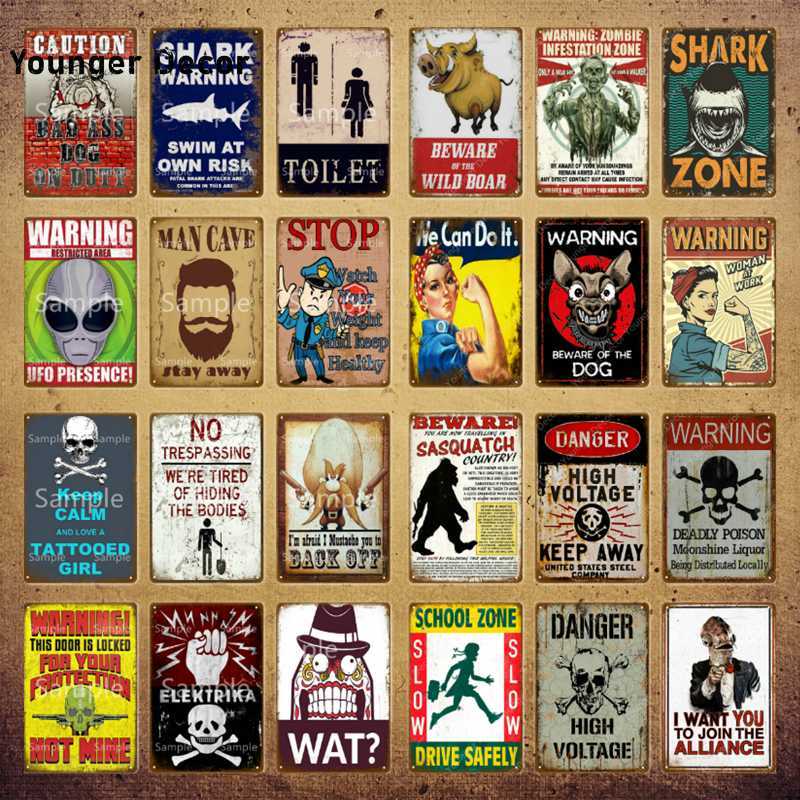 

Metal shark warning sign, retro, cave, bar, hall, wall decoration, warning poster, custom door sign, fun, yi-239