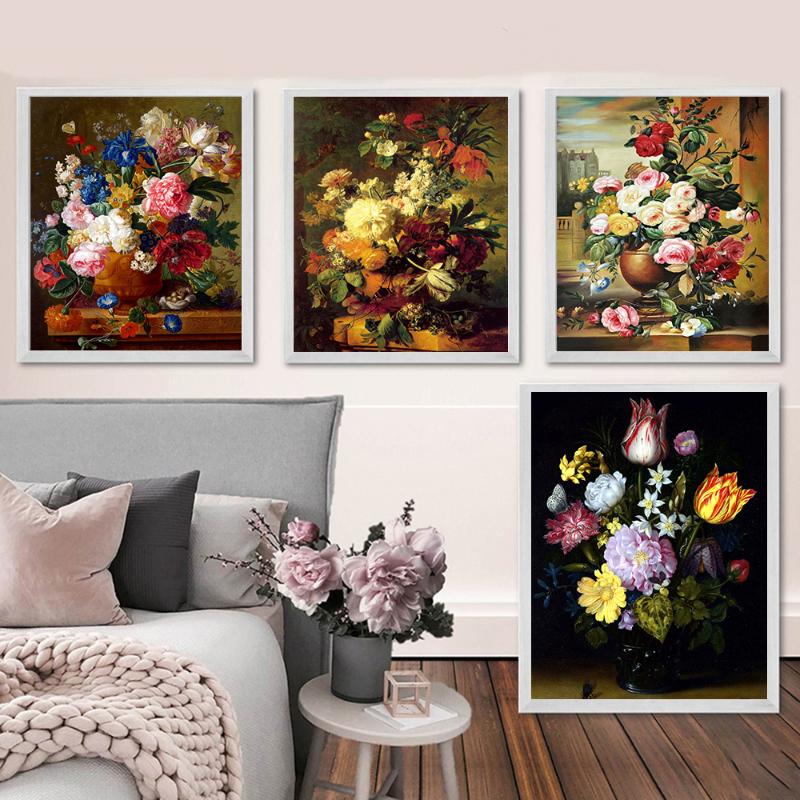 

Paintings Vase Rose Flower Poster Retro Wall Art Arrangement Canvas Painting Posters And Prints Color Picture For Living Room Decor