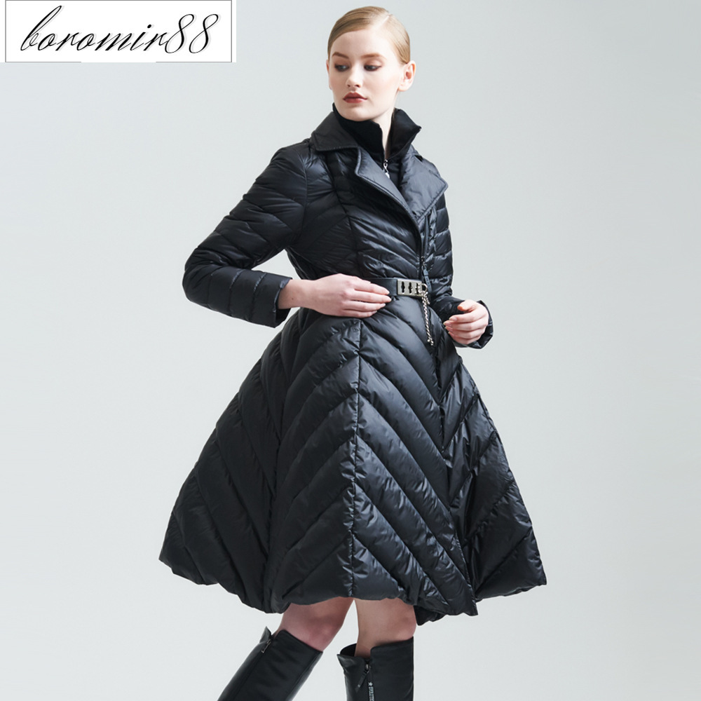 

Fashion design medium and long coat winter women' waist down jacket, Black