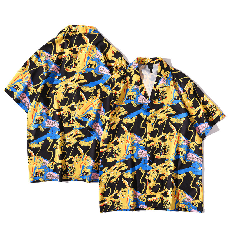 

2021 Mens Hawaiian Beach Shirts Man Short Sleeve Korean Style Vintage Abstract Pattern Print Shirt Camisa Hombre Xmhf, Ck61