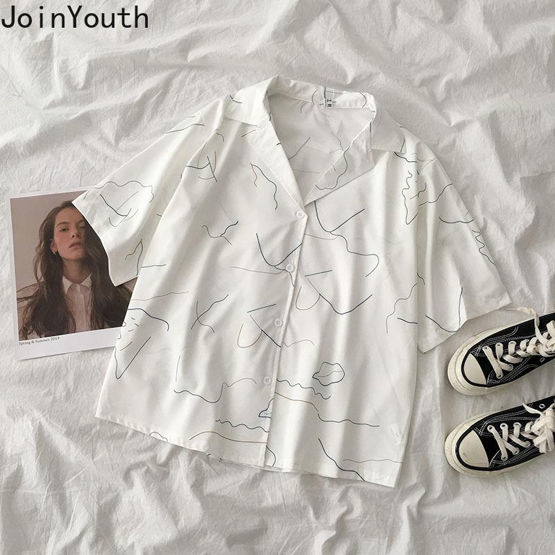 

JoinYouth 2021 Blouse Wome Print Fashion Short Sleeve Loose All Match Shirt Korean Student Fashion Blusas Mujer Girls Tops J901, Photo color