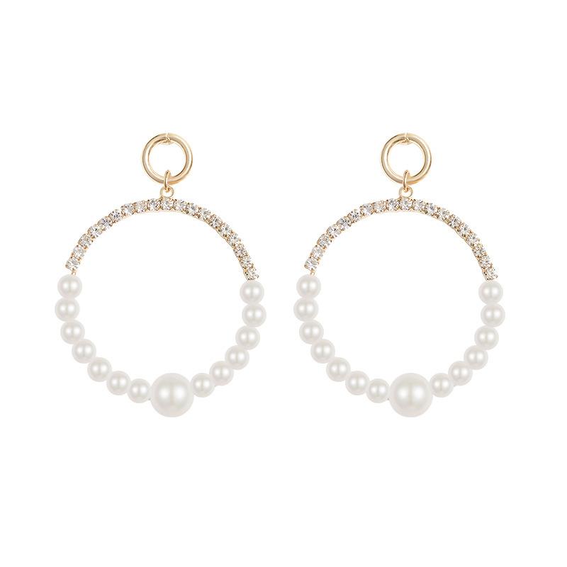 

Hoop & Huggie Zircon Pearls Chunky Earrings For Women Thick Rose Gold White Loop Rings Geometric Drop Pendent Diamante Jewellry Accessory