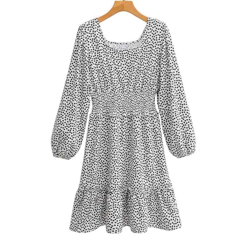 

Summer Women Sexy Dress Square Collar Female Long Sleeve Mono Print Dresses High Quality A-Line Size L 210524, Black