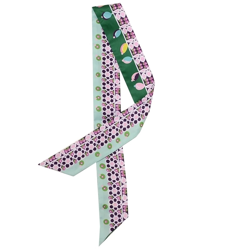 

Small Color Lamp Skinny Silk 2021 Brand Women bandana Jewel Pattern Head Scarf Handle Bag Scarves Wraps pareo