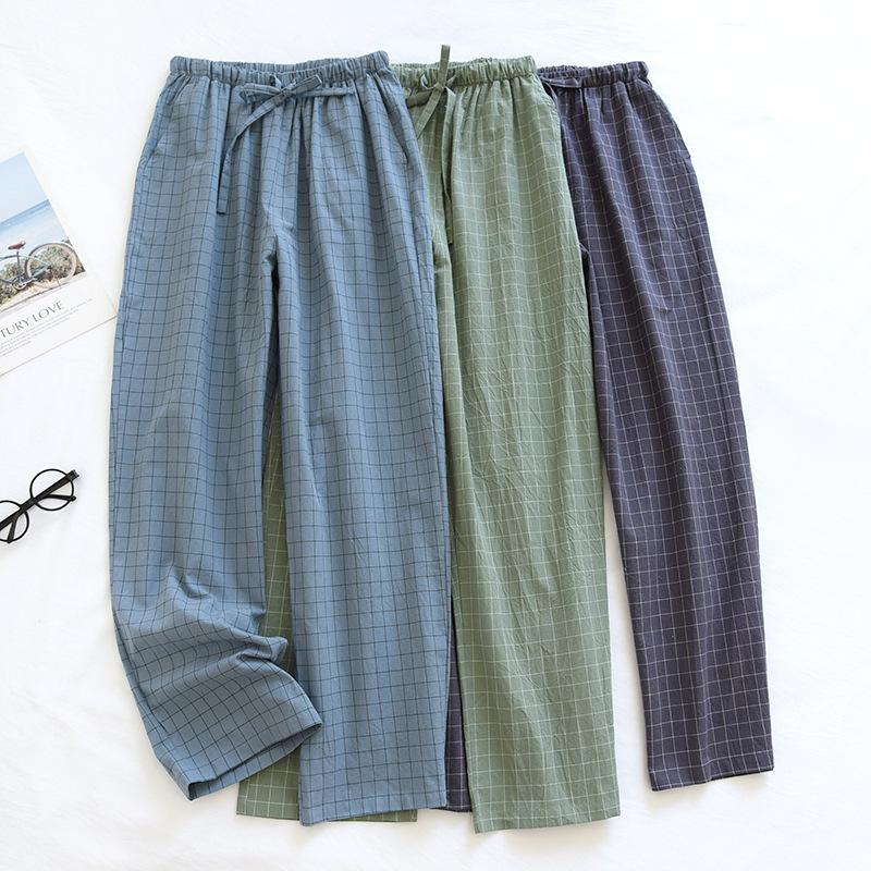 

Men's Sleepwear Spring Autumn Sleep Bottoms Men Cottonsleepwear Trousers For Male Casual Plaid Pants Home