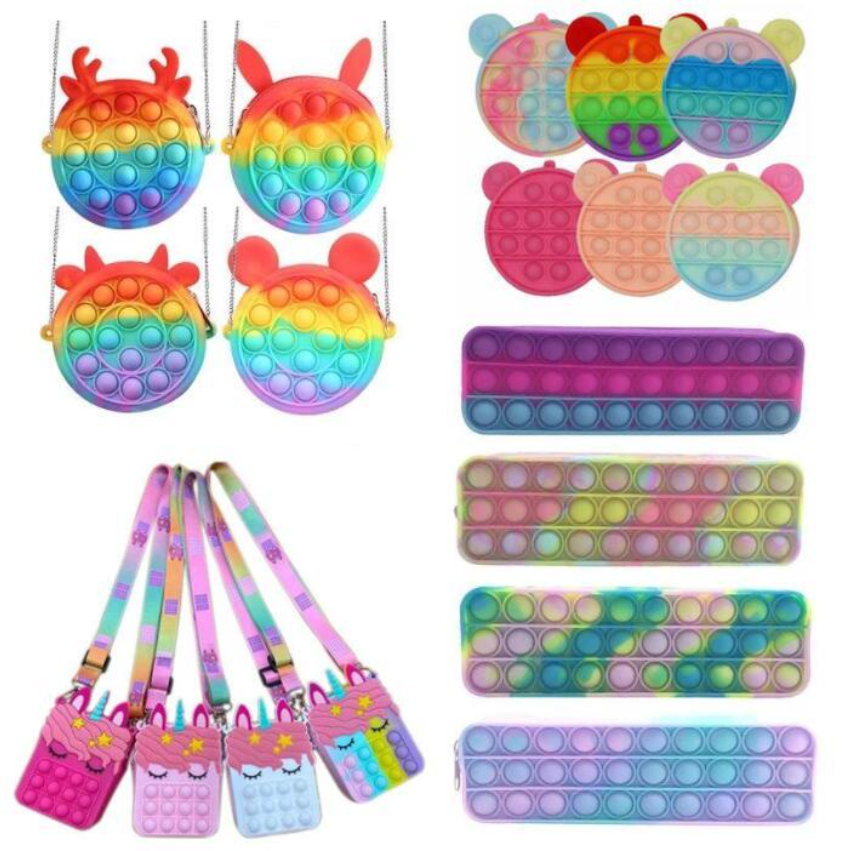 

Fast ship Coin Purse Push Bubble Pencil Case Fidget Toys Rainbow Silicone Girls Bags Antistress Stress Reliever for Children Adult