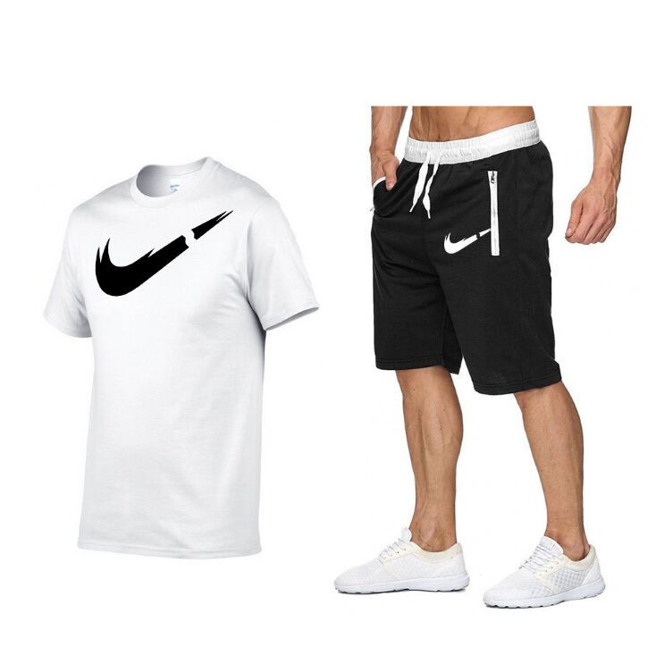 

Sets Men Printing 100% Cotton T-shirt Shorts 2021 Summer Short Set Tracksuit Sport Suit Jogging Sweatsuit Basketball Jersey, Gray
