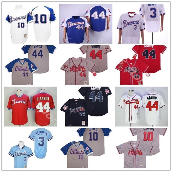 

men vintage atlanta 44 hank aaron h.aaron 3 dale murphy 10 chipper jones 1957 1963 1973 1974 1982's baseball jersey 05, Blue;black