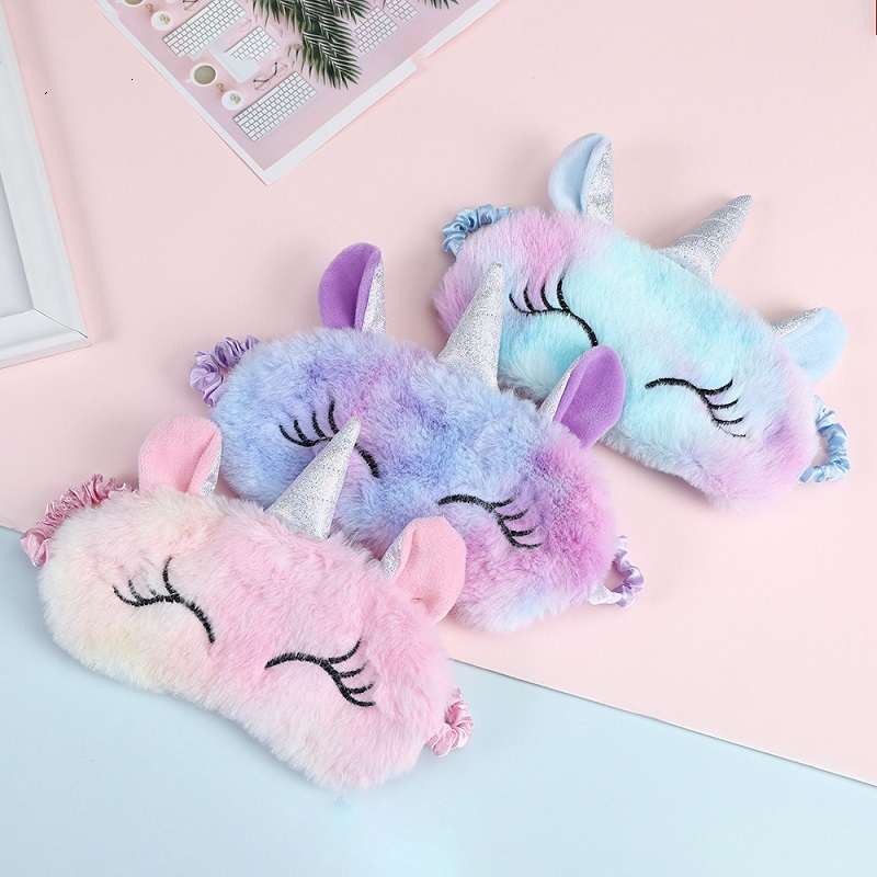 Cute Unicorn Furry Sleeping Eye Mask Soft Carton Horse Nose Sleep Eye Cover animal Blindfold Eyeshade by hope11-image-735106495