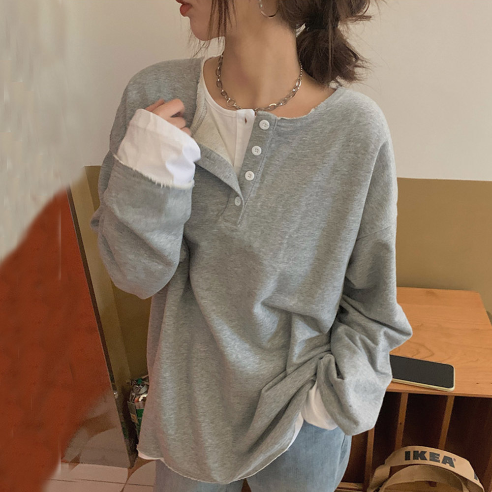 

2021 New Version 2011 Winter and Spring Vacation Two Medium Bf Style Popular Large Size Long Sleeve T-shirt B4a0, Gray.