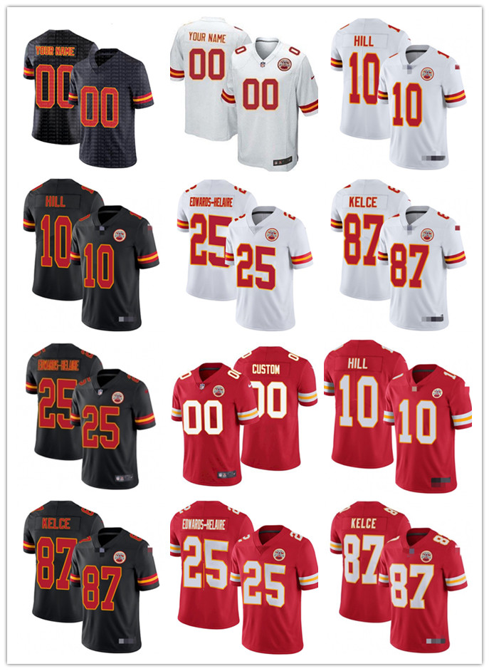 

Men Womens Youth KansasCityChiefs87 Travis Kelce 25 Clyde Edwards-Helaire 10 Tyreek Hill custom red White Football Jerseys, Colour