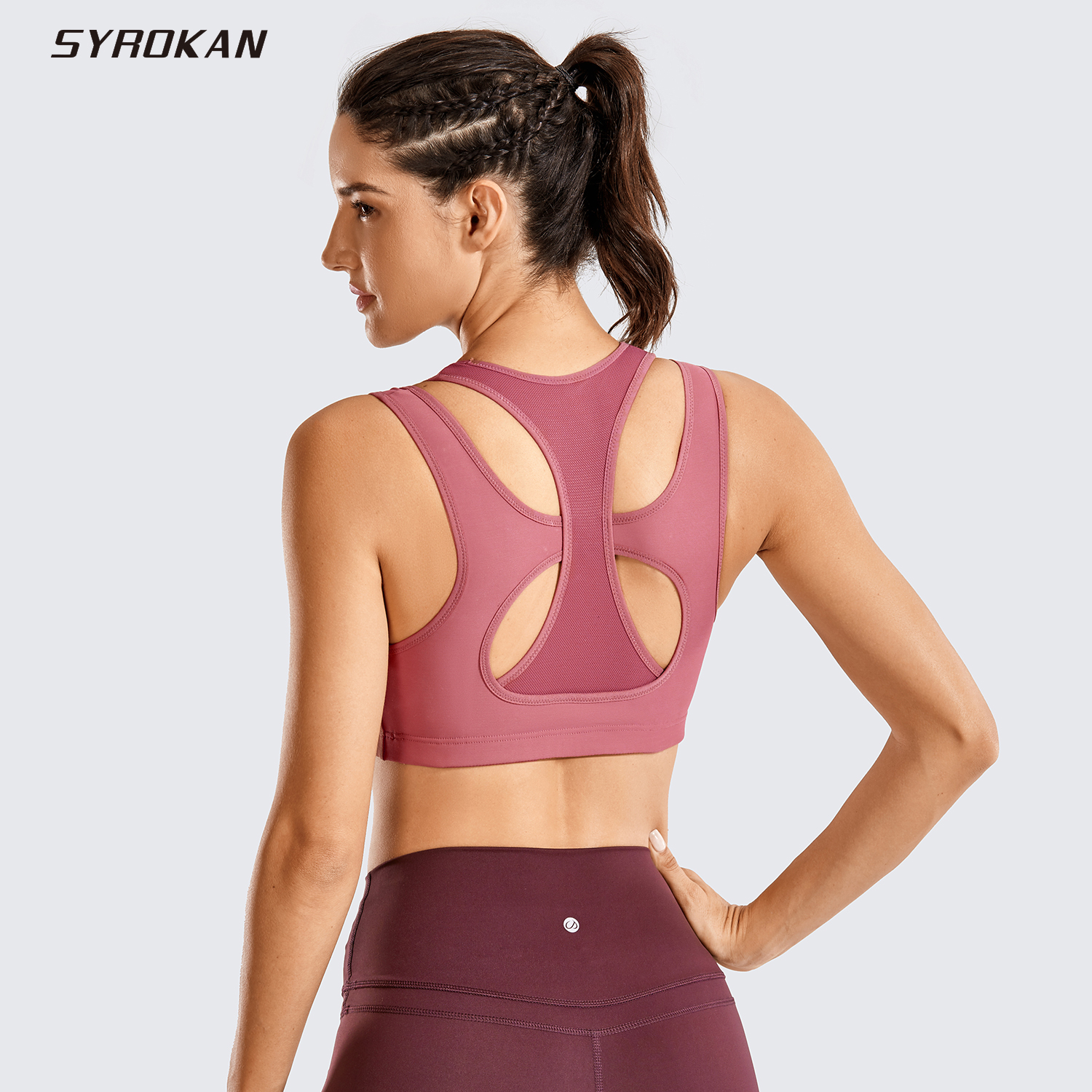 

Racerback SYROKAN Women's Workout Sports Bra High Impact Support Bounce Control Wirefree Mesh Top, Multicolored05