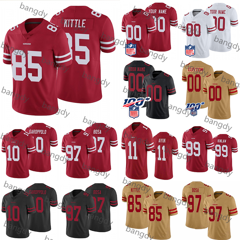 

Custom San Francisco 49ers nf Football Jersey 85 George Kittle 97 Bosa 99 Javon Kinlaw16 Joe Montana Any number Any Name Jerseys, Black;red