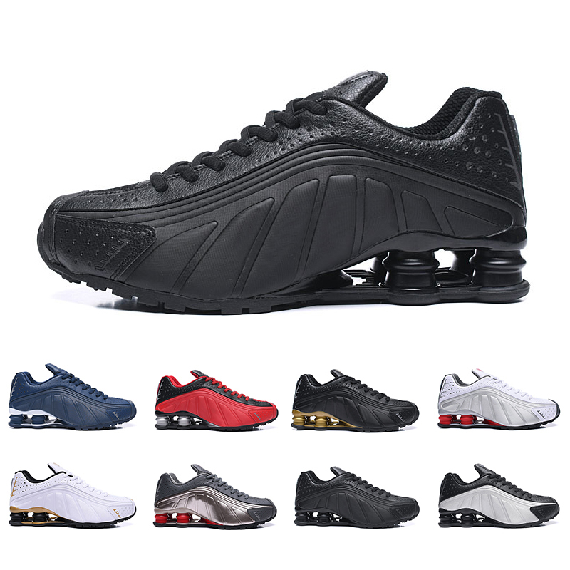 

mens shox running shoes R4 athletic Triple Black white trainer outdoor men women trainers sneakers size 40-46, Pay for box