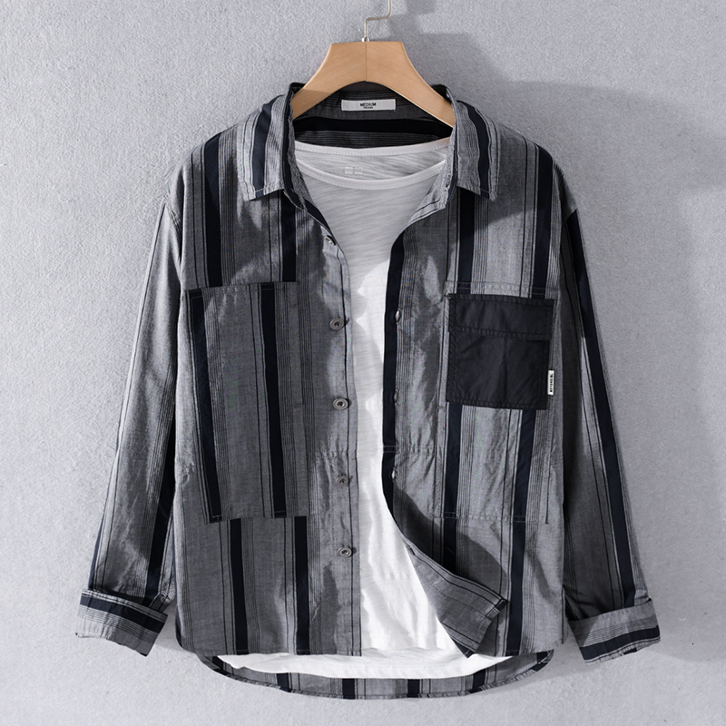 

2021 Pure Cotton Shirt Ragged Striped Sh of with Long Sleeves Casual Shirts for Men in Retro Fashion F6dk, Games