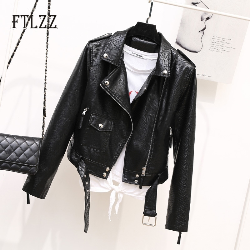 

Women Faux Leather Coat Black Motorcycle Biker Spring Autumn Soft Short Jacket Female Pu Outwear Femme 210602
