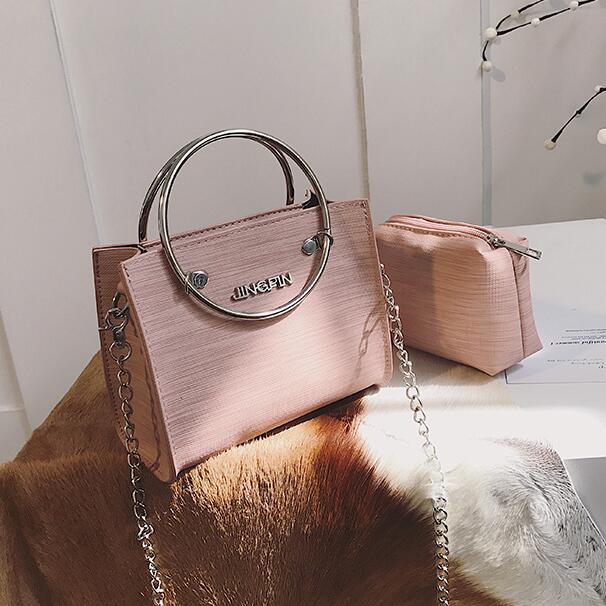 

2 bag 2021 Fashion New Women Handbags High-quality PU leather Tote Handbag High quality Women's Handbags Ring Chain Shoulder bag, Black