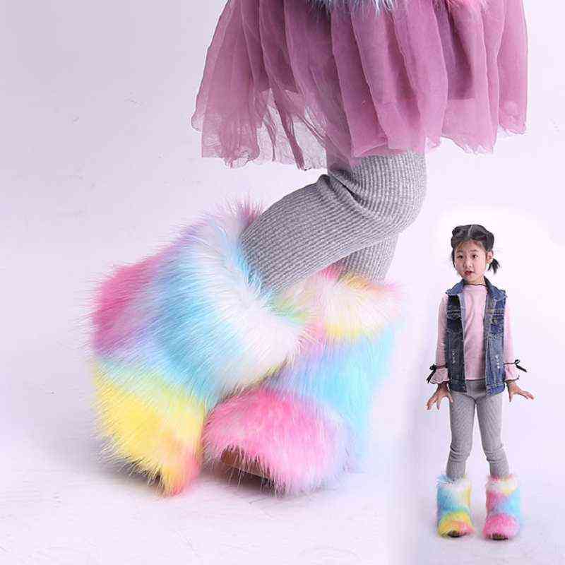 

Winter Children Snow Boots Fashion Model Baby Girls Boots Faux Fur Furry Princess Boot Plush Warm Kids Shoes Candy Colors 211108, Blue
