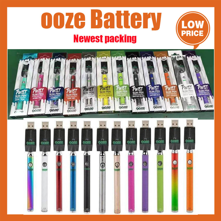 

Newest Packing OOZE Twist Preheat 350mah Battery Charger Kit variable voltage Preheat Touch 510 thread Vape Pen Battery Cartridge Vaporizer