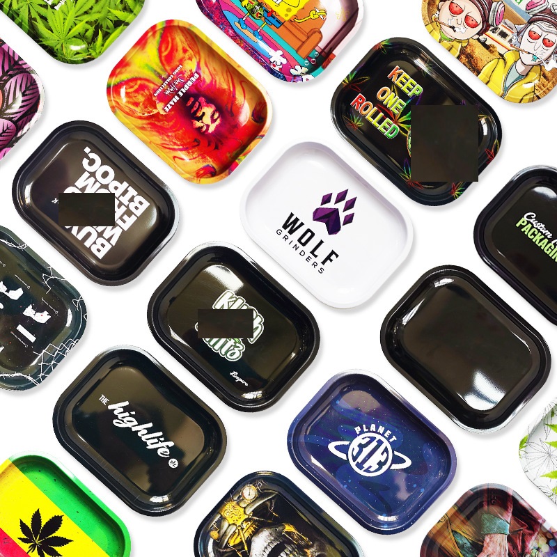 

180*140mm Cartoon Tobacco smoking Rolling Metal Tray Handroller Roll Case factory supply Tinplate Plate Discs Smoke Cigarette Paper Trays