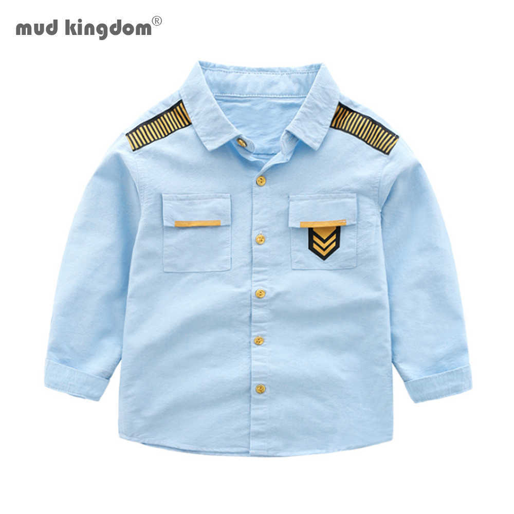 

Mudkingdom Boys Shirts Spring Autumn Long Sleeve Lapel Navy Style Kids Clothes Casual Tops for 210615, Blue