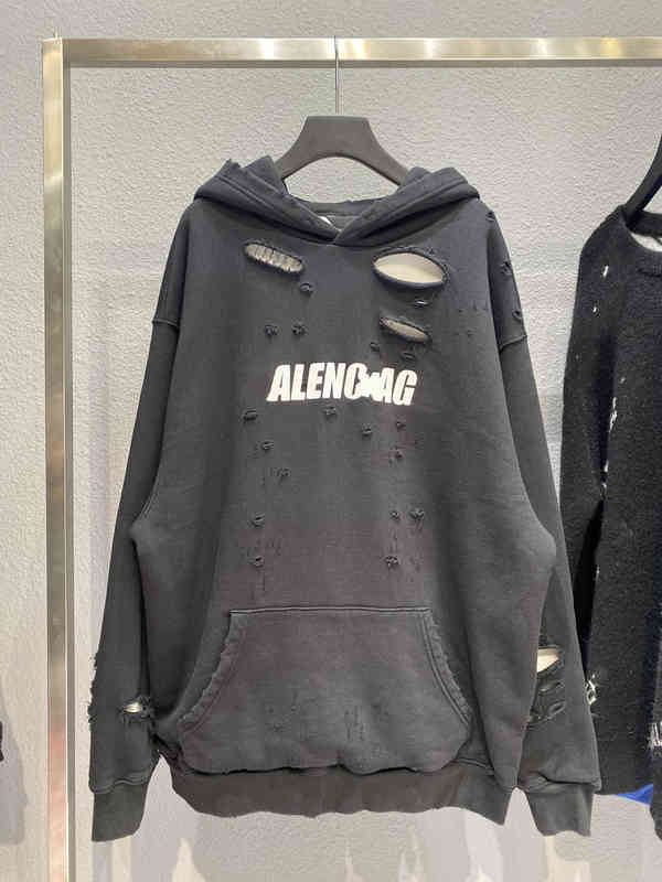 

Men's Hoodies & Sweatshirts Correct version of Paris B house letter art destruction hole men's and women's loose WD1L, White