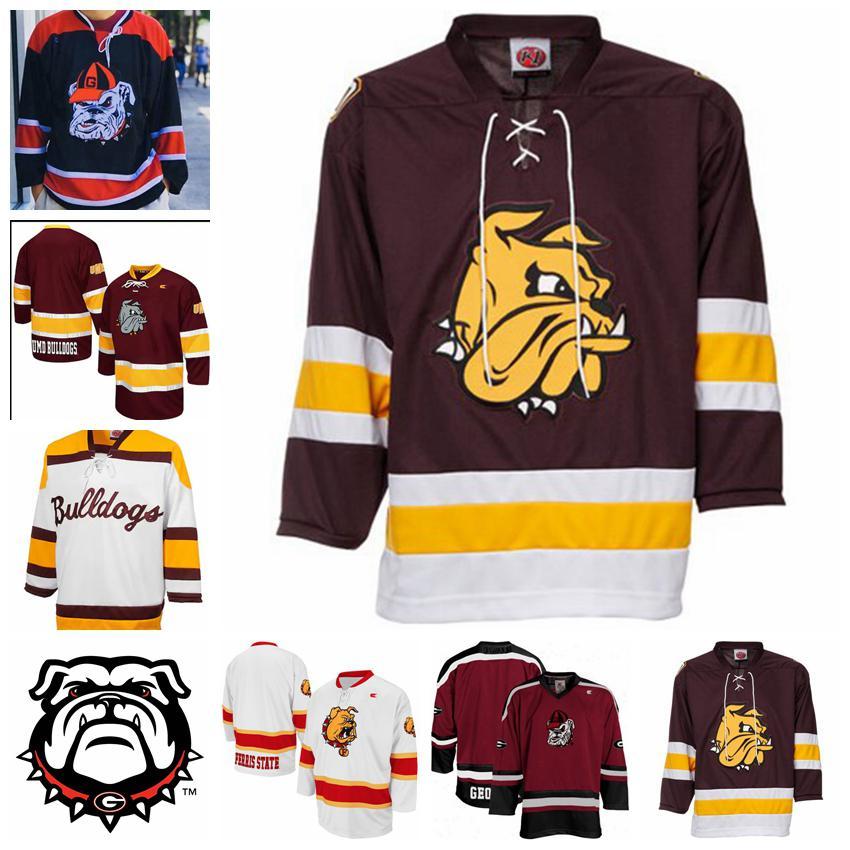 

Custom Men s Ferris State Bulldogs University College Hockey Jersey Embroidery Stitched Any Name Any Number S-3XL, Black;red