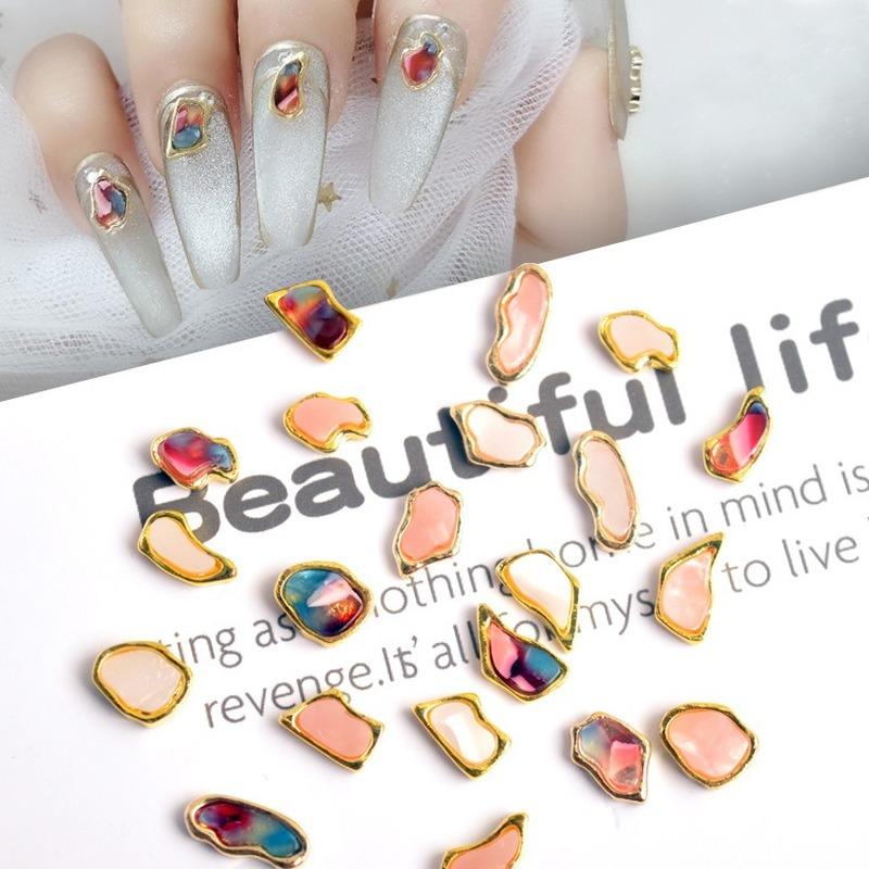 Nail Art Decorations 20Pcs Retro Designer Charms Colorful Gold Side Irregular Alloy Luxury Gem Stones For Decoration-image-735552431