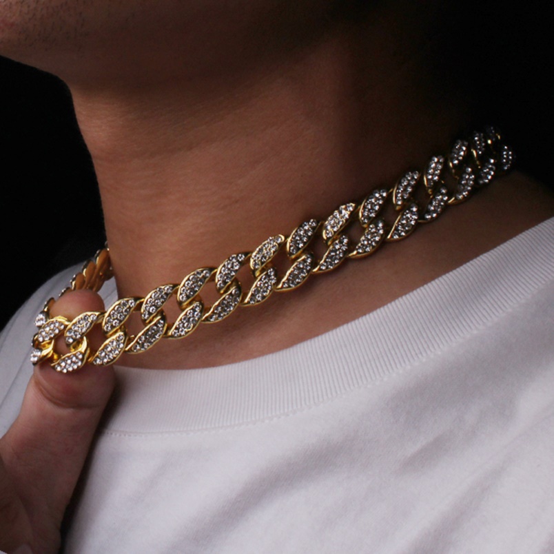 Mens Iced Out Chain Rose Gold Silver Miami Cuban Link Chains Necklace Hip Hop Necklaces Jewelry-image-754789329