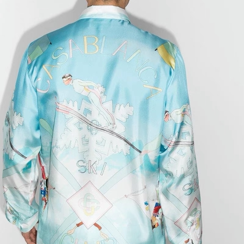 

fashion outlet casablanca paris 20fw ski casa club silk long sleeve shirt for men and women, As shown in figure