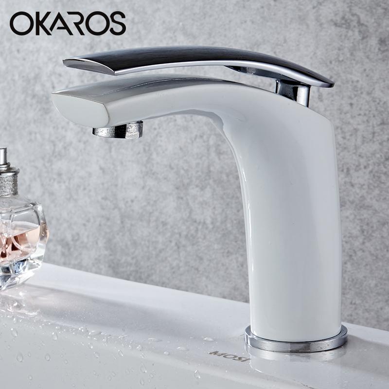 

Bathroom Sink Faucets OKAROS Elegent Basin Faucet Water Tap Colorful White Black Brass Single Handle Mixer