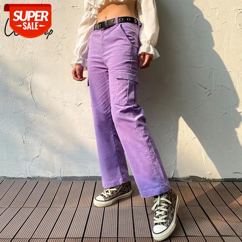 

Weekeep Pockets Patchwork Cargo Pants Women High Waist Straight Streetwear Trousers Women 2019 Fashion Pantalon Femme #TD2F, Black;white