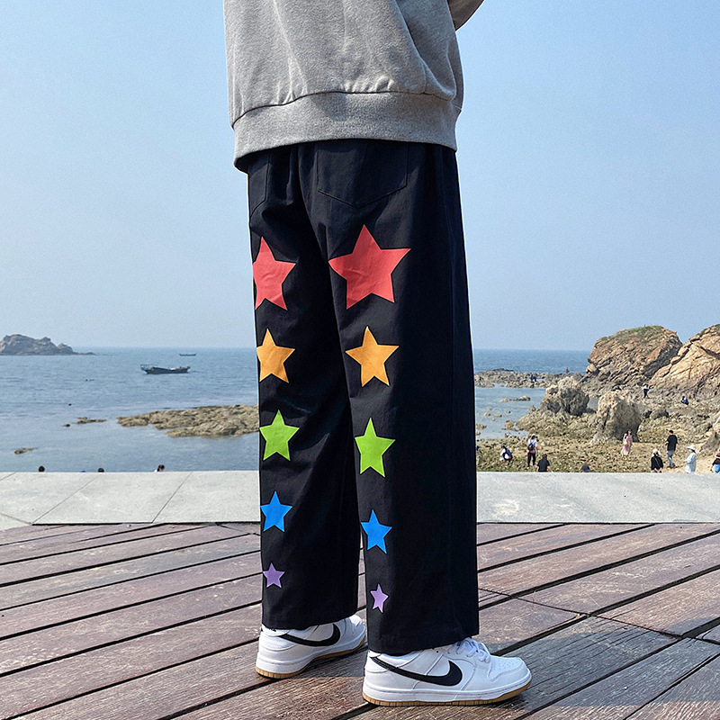 

casual pants 2021 autumn winter printing fashion slim men's style, Black