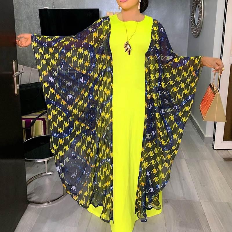 

Plus Size Dresses Autumn Dress VONDA Casual Long Bat Sleeve Patchwork Sundress Vintage Houndstooth Printed Vestidos Female 2022, Black