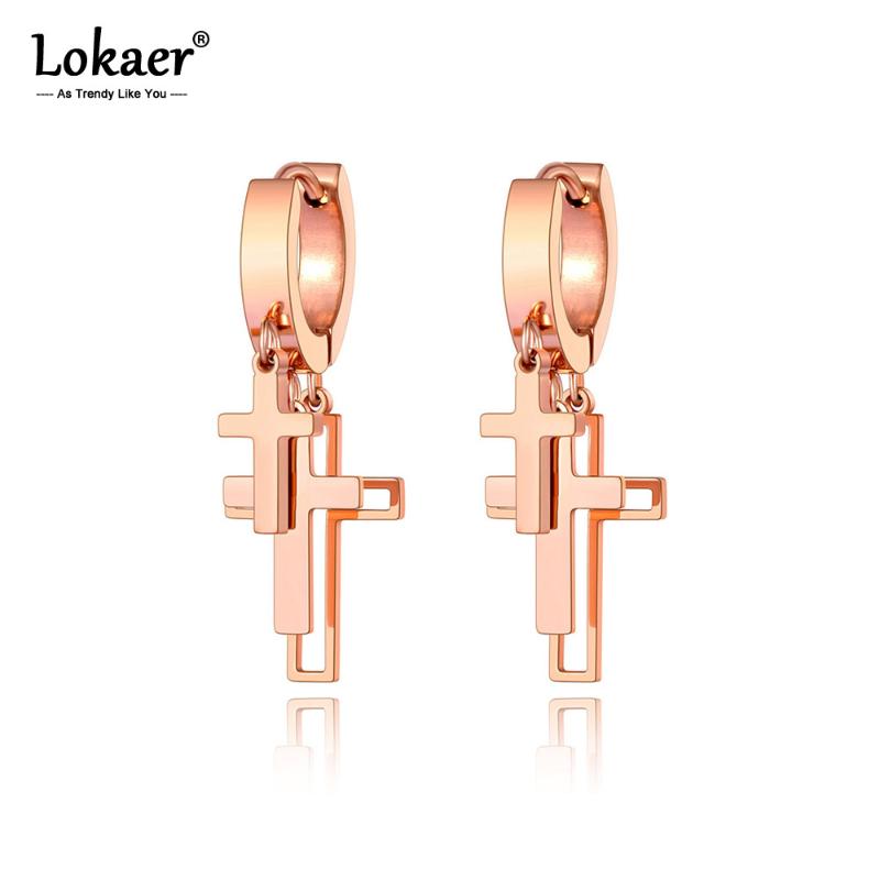 

Hoop & Huggie Lokaer Trendy Titanium Stainless Steel Cross Bohemia Party Earrings For Women Girls Original Design Jewelry E20306