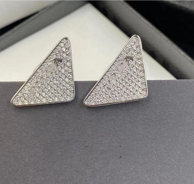 2022 Triangular Letter Stud Full Rhinestone European and American Fashion Brass Material 925 Silver Needle Earrings-image-745093864