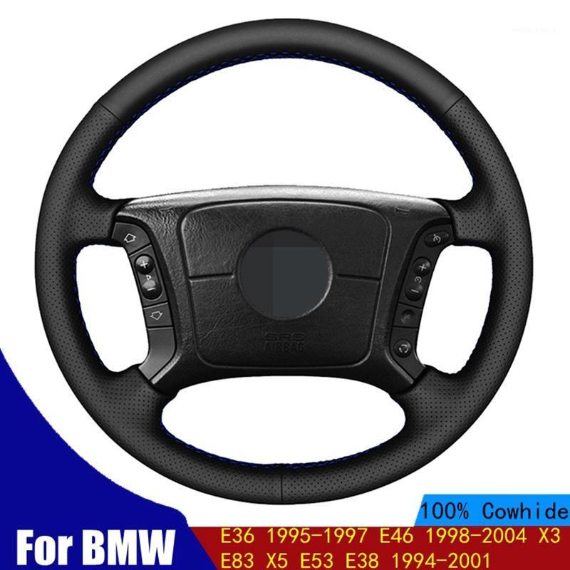 

Steering Wheel Covers Car Cover Hand-stitched Black Genuine Leather For E36 1995-1997 E46 1998-2004 X3 E83 X5 E53 E38 1994-2001