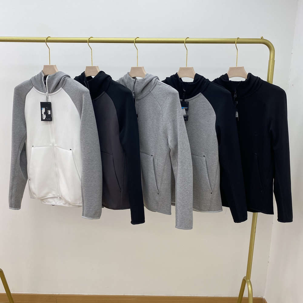 

2021 Designer Technology European American style men's sports hooded jacket TECH FLEECE casual knitted full-length zipper cardigan hoodie, Gray with white