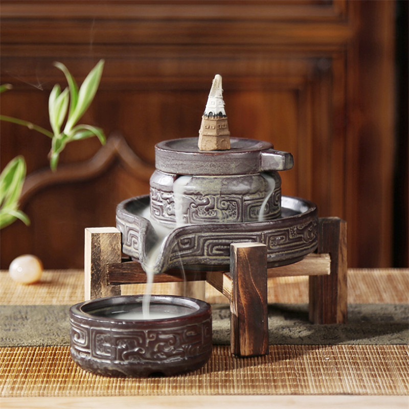 

Ceramic Retro Ceramic Backflow Incense Burner Waterfall Censer Incense Holder Aromatherapy Furnace Home Decoration