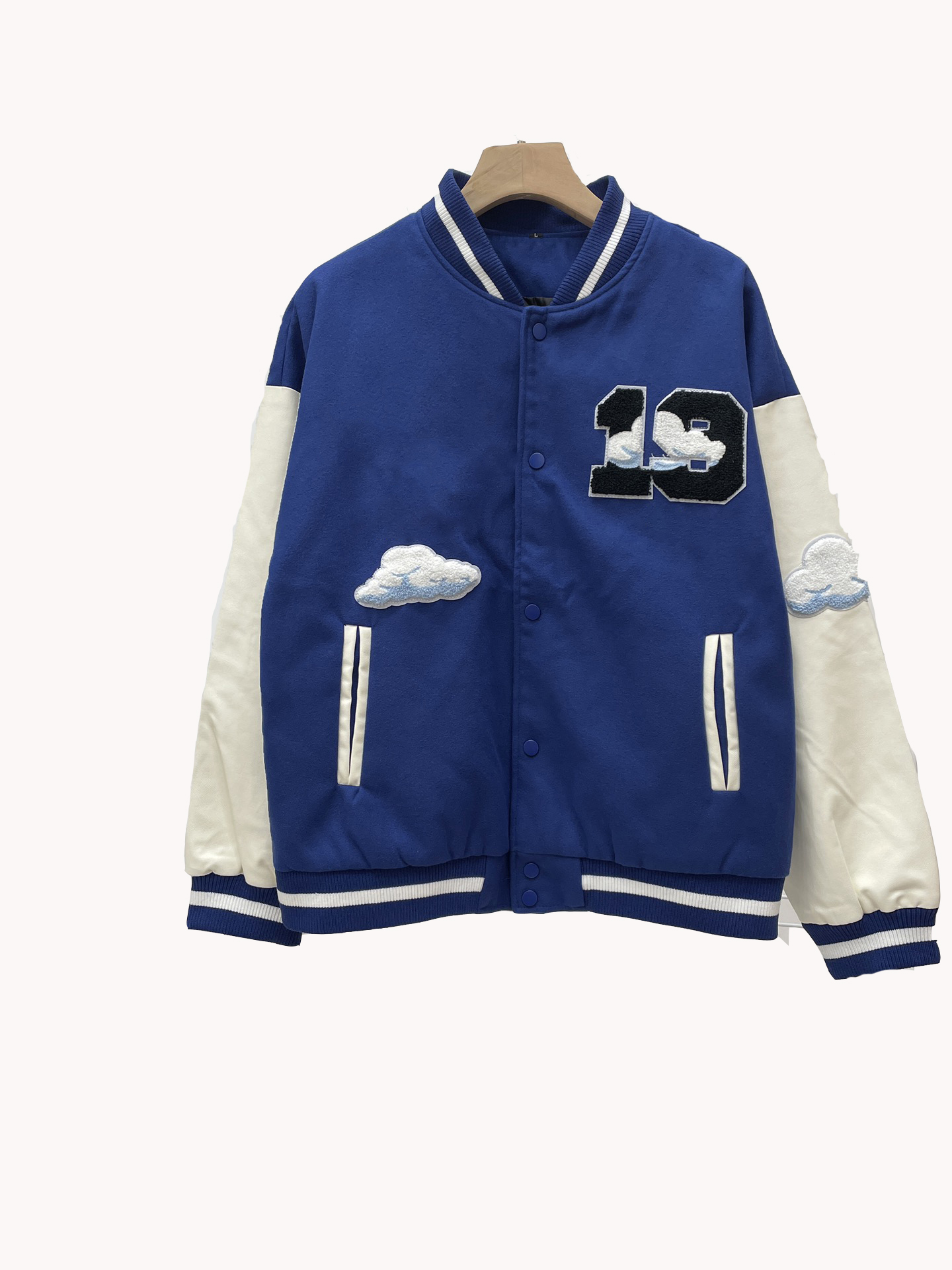 

Mens Jackets Designer Blue Sky White Cloud Color Embroidery Print Mens Baseball Uniform Luxury Texture Thick No Ball Unisex Sweatshirt