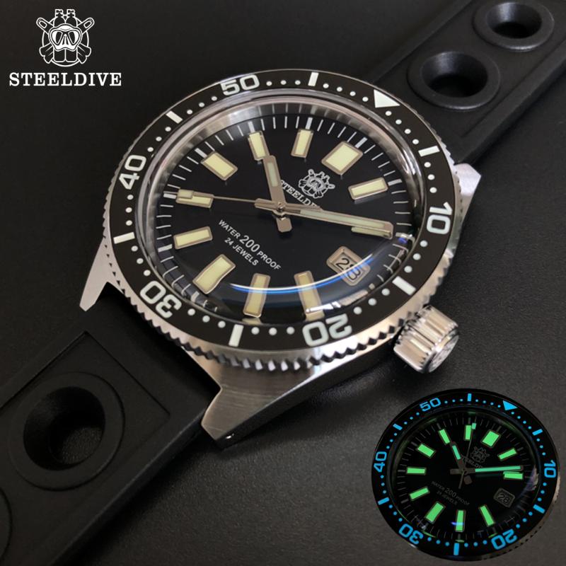 

Wristwatches STEELDIVE 1962 Dive Watch Automatic Mechanical Watches 316L Steel 200M NH35 Sapphire C3 Luminous Diver, Blue