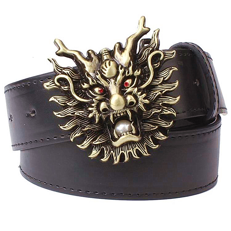 

2021 New Fashion Golden Metal Buckle Mens Leather Belts Style Dragon Head Belt Hip Hop Girdle 18l1, Black