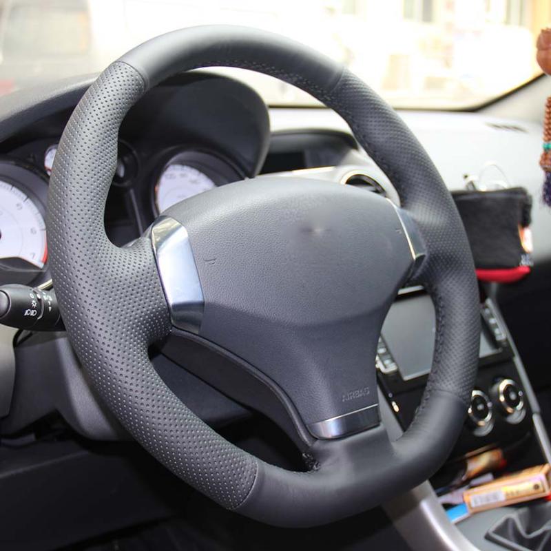 

Steering Wheel Covers Hand-stitched Leather Car Case For 308 2012-2014 408